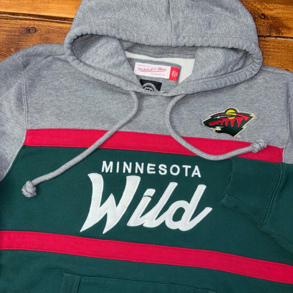 Mitchell & Ness Minnesota Wild Hoodie Mens Large Green NHL Hockey Pullover READ